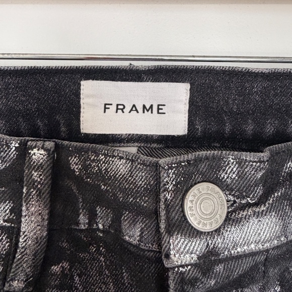 FRAME Le High Skinny Crop Metallic Jeans Denim Pants Size 25 Black Noir Silver - Picture 5 of 11